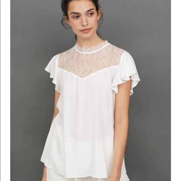 ✨H&M Blouse with Lace Yoke✨ - Picture 1 of 4
